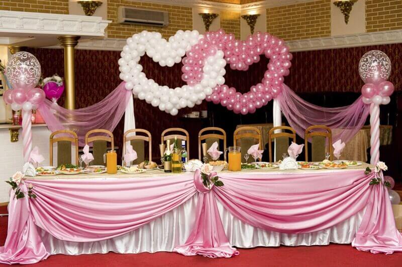 Pretty Pink & White Theme Bridal Shower Setup With Balloons, Balloon Stands, Fabric, & Floral