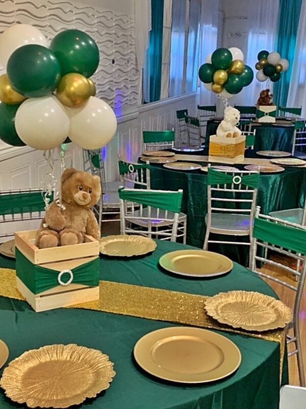 Lovely Birthday Party Table Décor With Tablecloths, Runners, Wooden Boxes, Chargers, & Chair Sashes