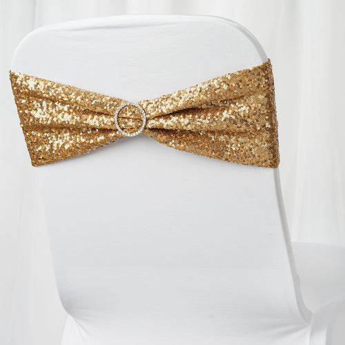 5 pack 6x15 Gold Sequin Spandex Chair Sash