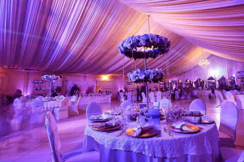 tablecloths at dinner banquet with chair covers and chair sashes